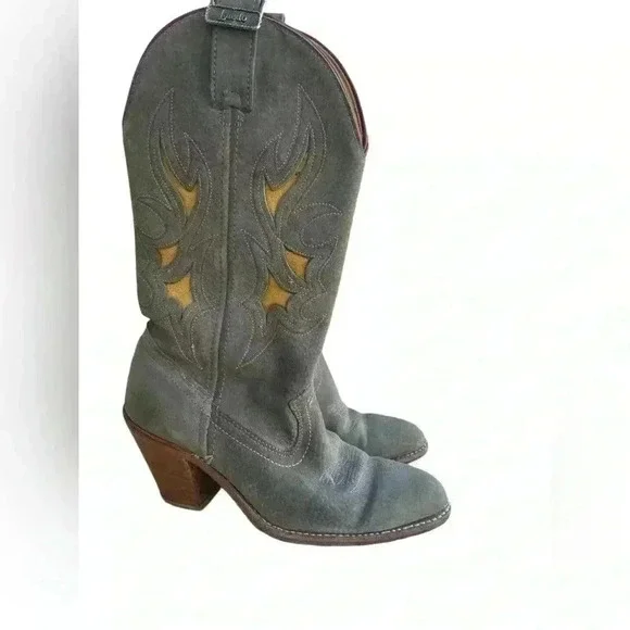Laredo women’s suede heel gray with mustard yellow inlays accent sz 7 vintage - Picture 4 of 11